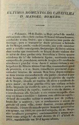 Páginas de um opúsculo que correu em 1850, sobre a prisão e execução do guerrilheiro carlista D. Manoel Alvarez Romero_2